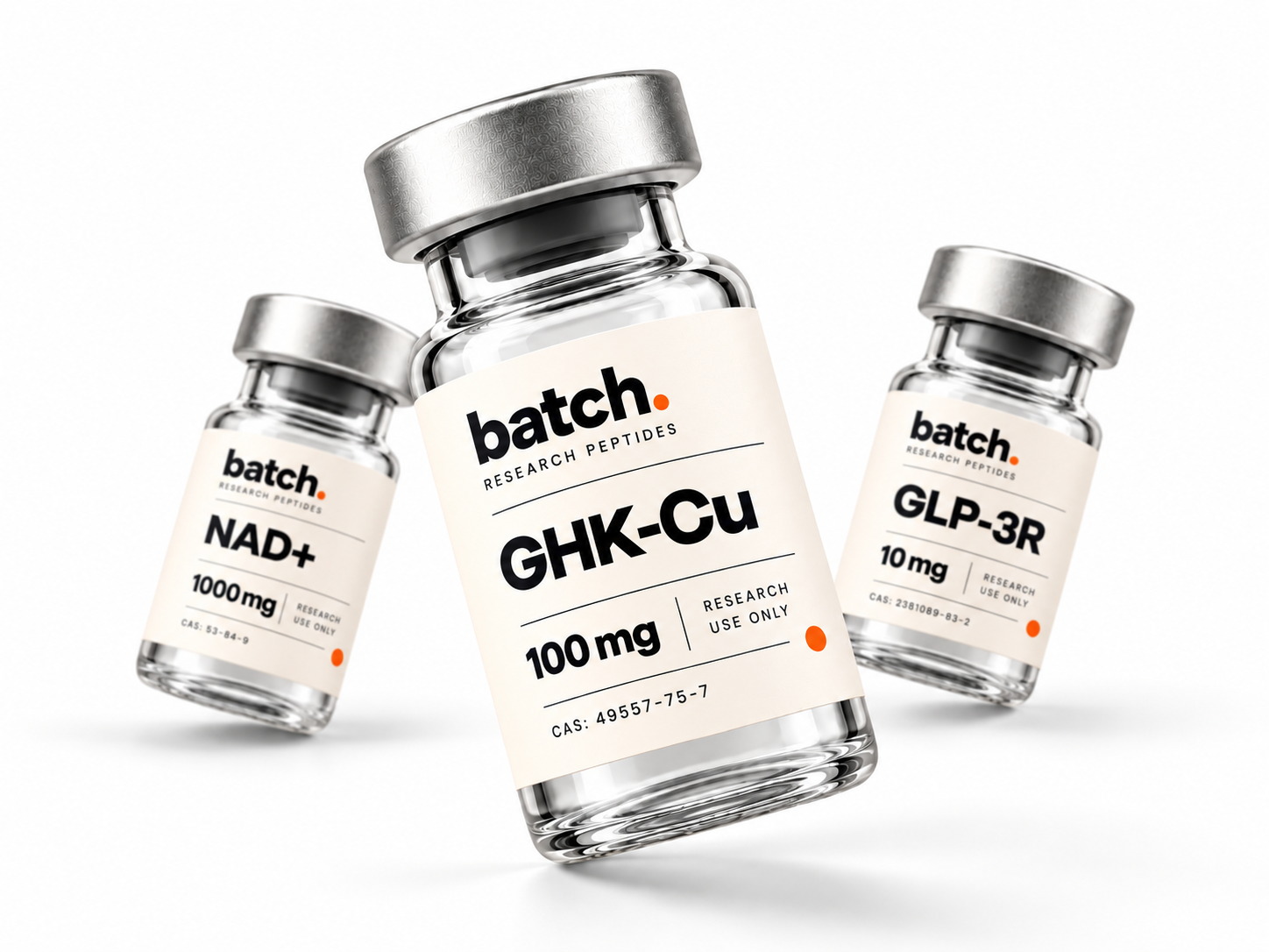 batch. NAD+, GHK-Cu and GLP-3R research vials